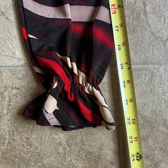 Vtg Y2K Womens Top Black Red Floral Slinky Whimsigoth Artsy Goth Festival Disco - Picture 7 of 7